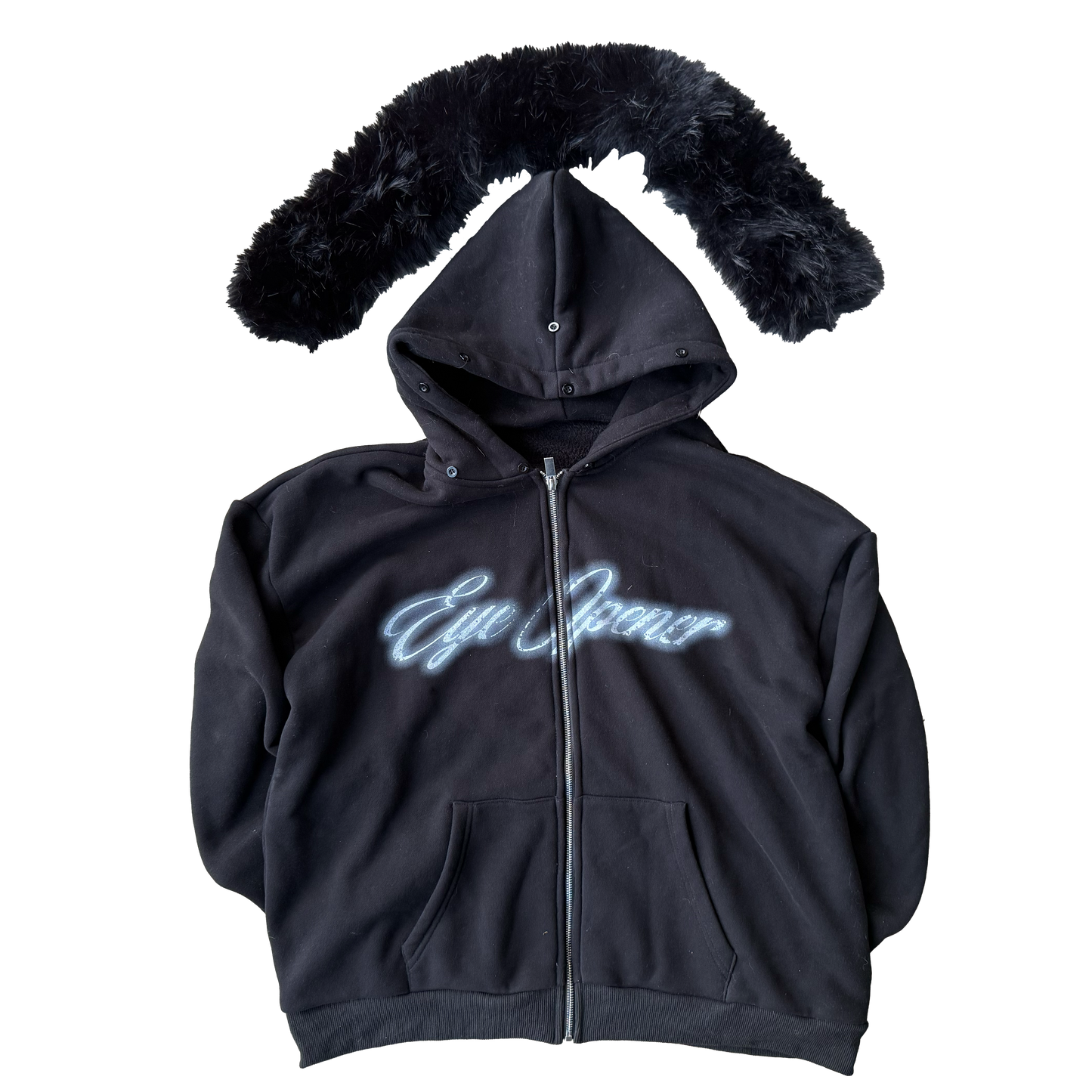 "EYE OPENER" Fur zipup hoodie